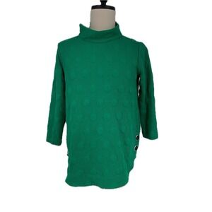 Ali Miles Women's Green Embossed Circle Round Hem Button Tunic M Boho